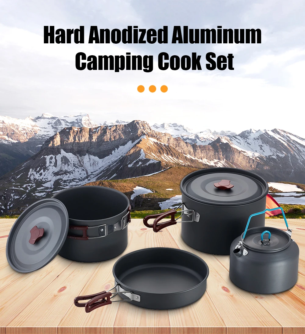 Wholesale 4 Pcs Outdoor Aluminum Mess Kit Camping Cookware Set Camping Cookware 1-2 supplier