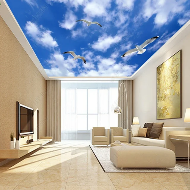 Tenture Murale Design Tapisserie Murale Mouettes Mer Ciel 240x220cm - Décoration Chambre Salon - Polyester Tenture Déco Salon