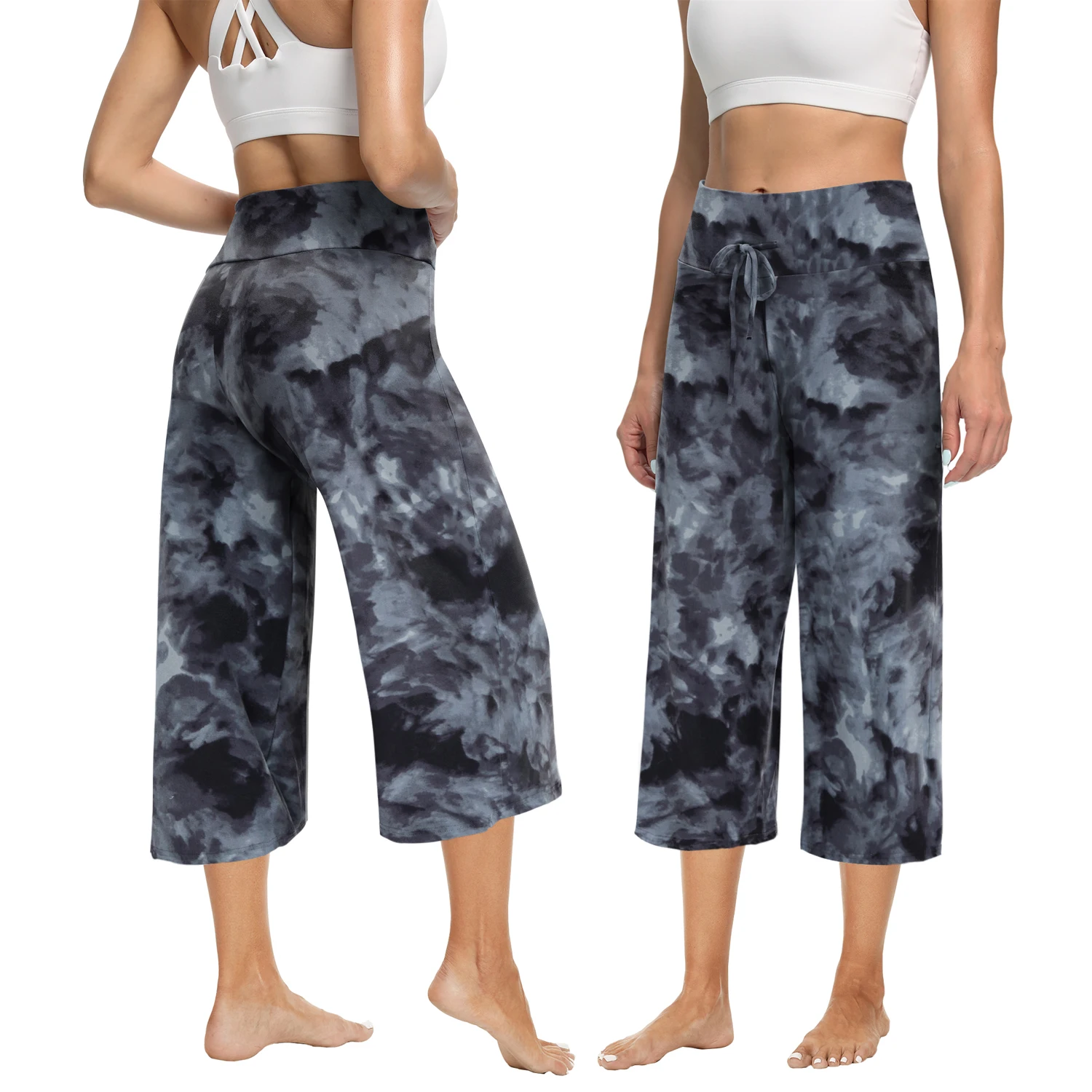 Women's Comfortable Polyester Capri Pants High Flat Loose Fit Breathable Summer Casual Lounge Sweatpants Custom Wide Leg Pants