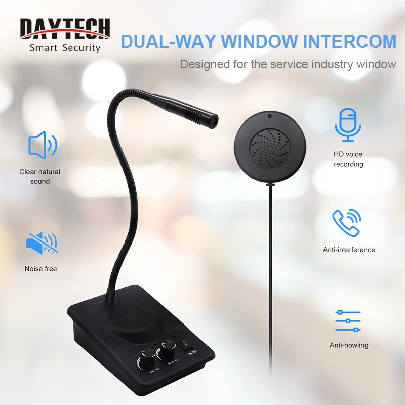 Daytech WI08 Dual-Way Anti-Interference Glass Window Microphone and Speaker Window Speaker Intercom System for Bank Hospital