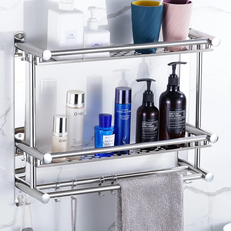 Hot Sale Wall Mounted Multi-layer Towel Storage Shelf Bathroom Accessories Stainless Steel Towel Organizer Rack