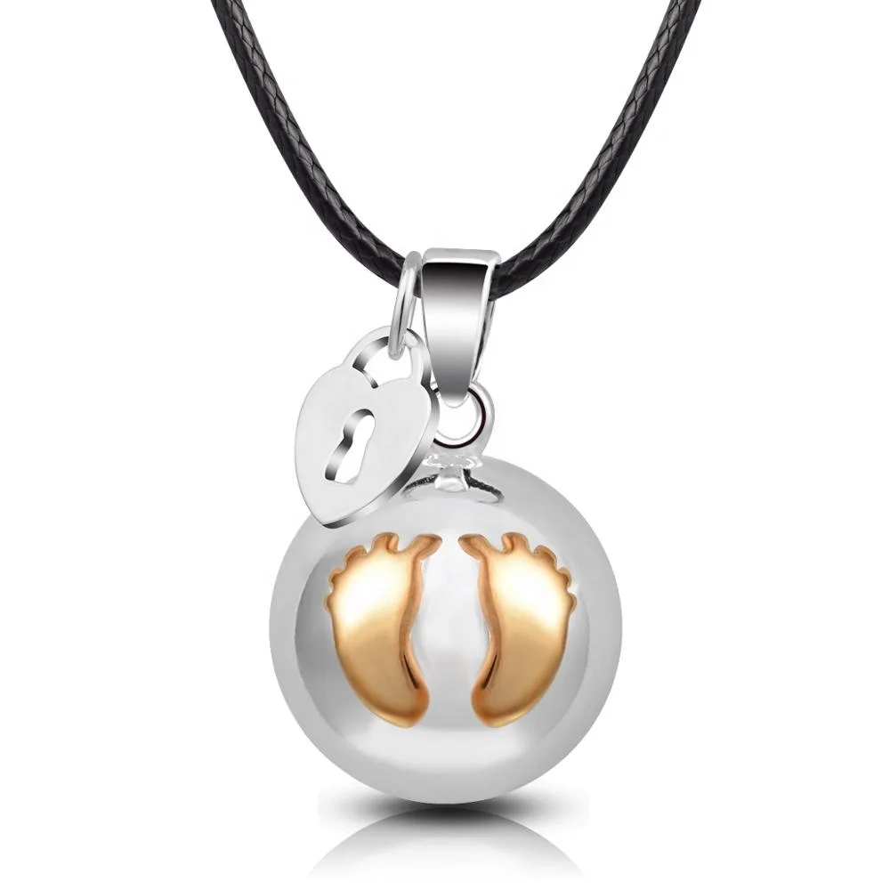 Chime Ball Sound Angel Caller Necklace Sterling Silver Harmony Belly Bola with Zircon for Mom Musical Pregnant Jewelry Gift