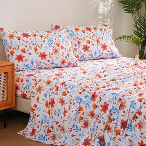 Floral Sheet Set,Printed Microfiber Bed Sheets Deep Pocket