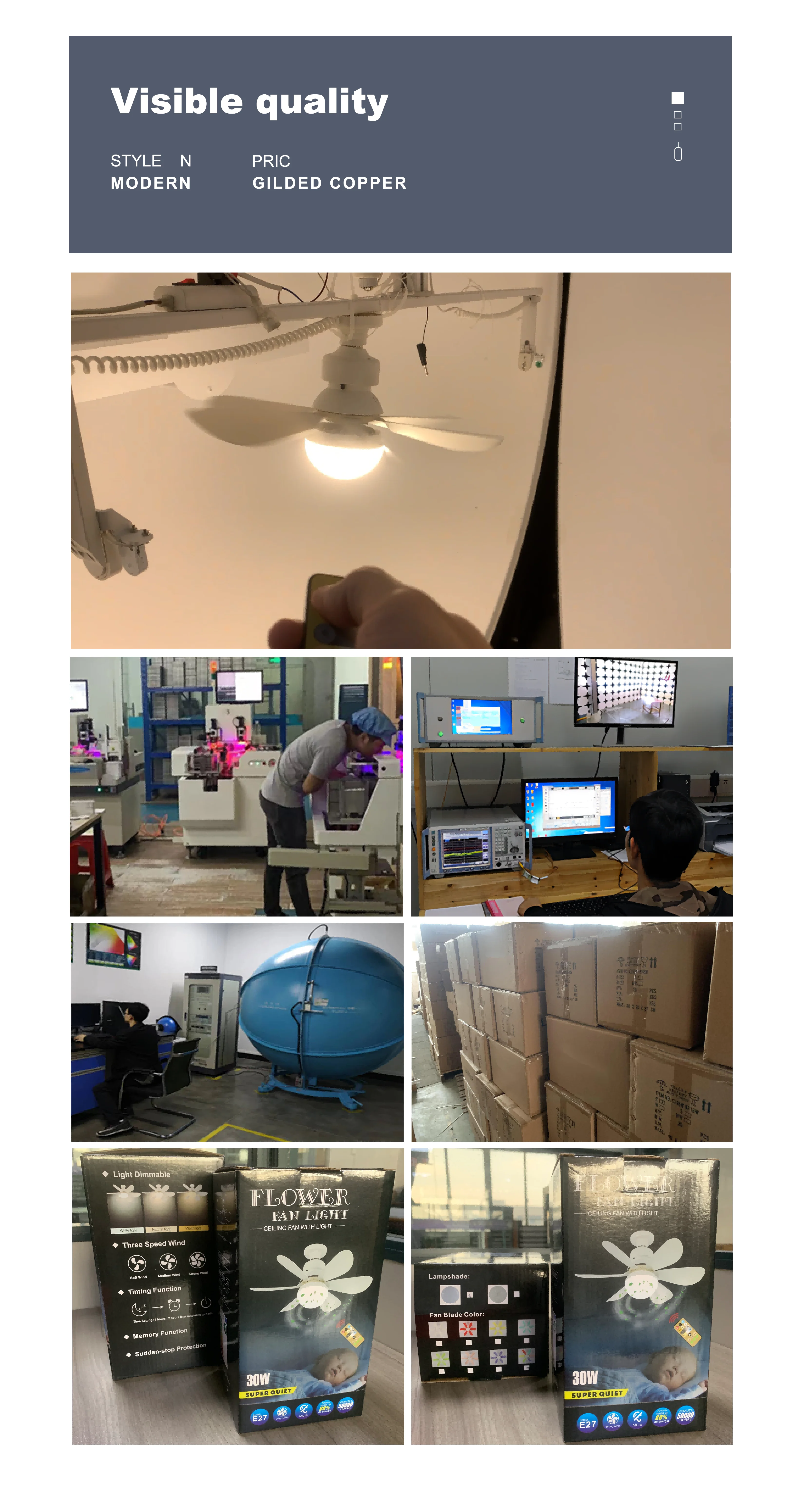 Led Ceiling Fan Copper Dc Silent Motor Low Noise 220v Modern Ceiling