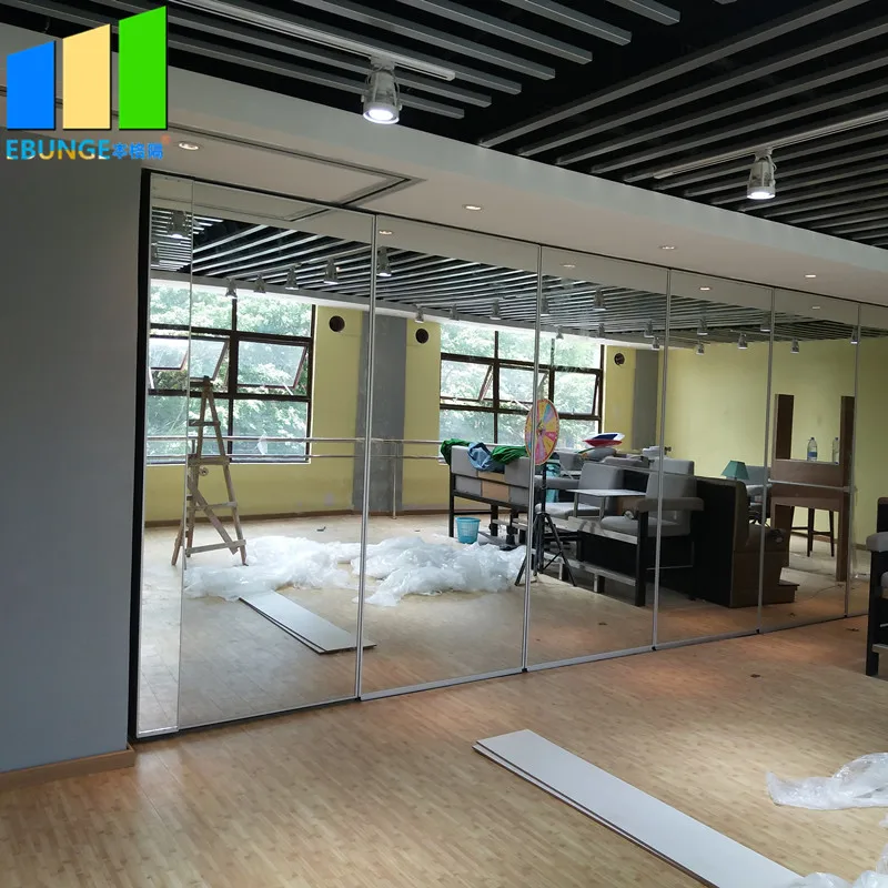 Art Gallery Office Application Flexible MDF Mirror Movable Partition Walls Sliding Folding Wall Partitions