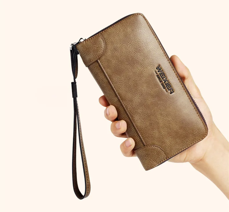 Business Mens Genuine Leather Wallet Zip Clutch Purse Card Holder Handbag  Big