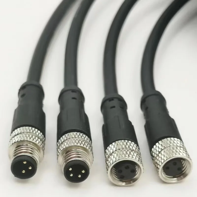 M8 Connecting Cable 3 4 Pin Male Female Cable Connector Ip67 Pur Black Awg222426 M8 6070