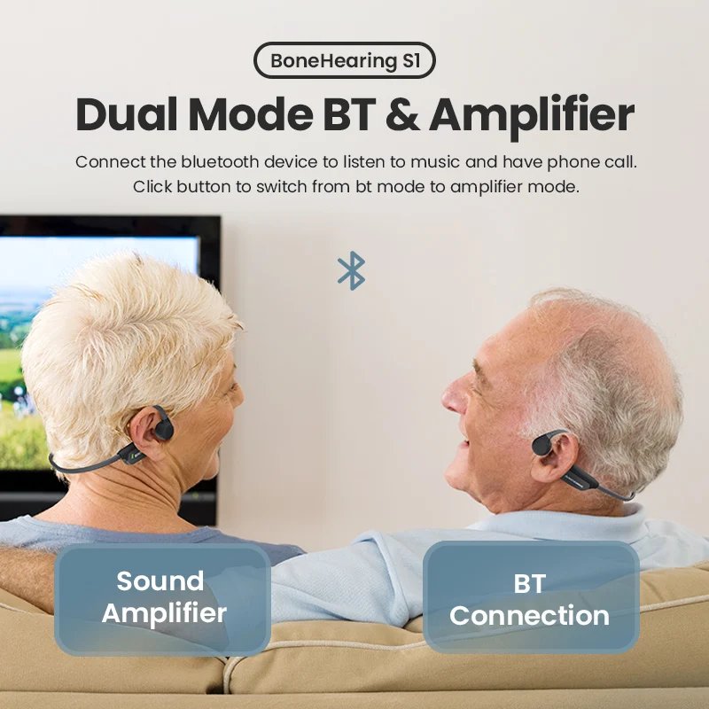 ALOVA Open Ear Bluetooth Wireless Headphone Earphone Bone Conduction Hearing Aids Headphone for Hearing Impaired