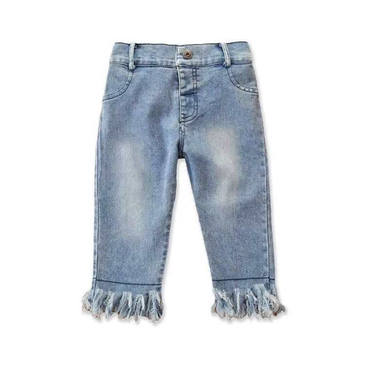 
New Model European And American Fashionable Kid Fringed Pants Spring Fall Pure Color Toddler Jeans Girl 