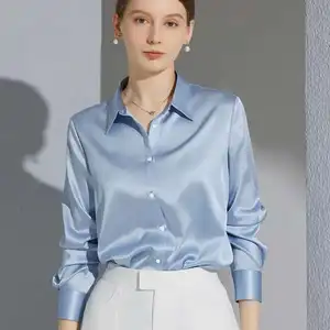 Women Clothing Casual Top Long Sleeve Button Elegant Shirts French Solid Blouses