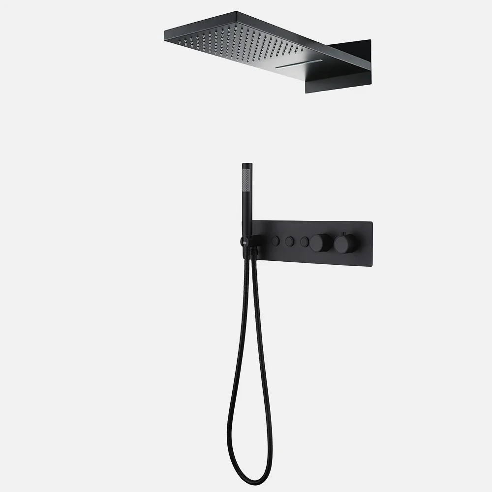 bathroom concealed black shower faucet set rain