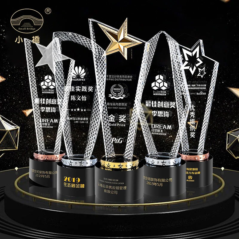 Professional Factory Wholesale Crafts Gold metal custom star crystal trophy award plaque trophy factory