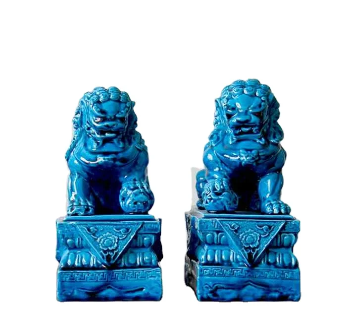 Пользовательская керамическая бижутерия, керамическая статуя синего льва