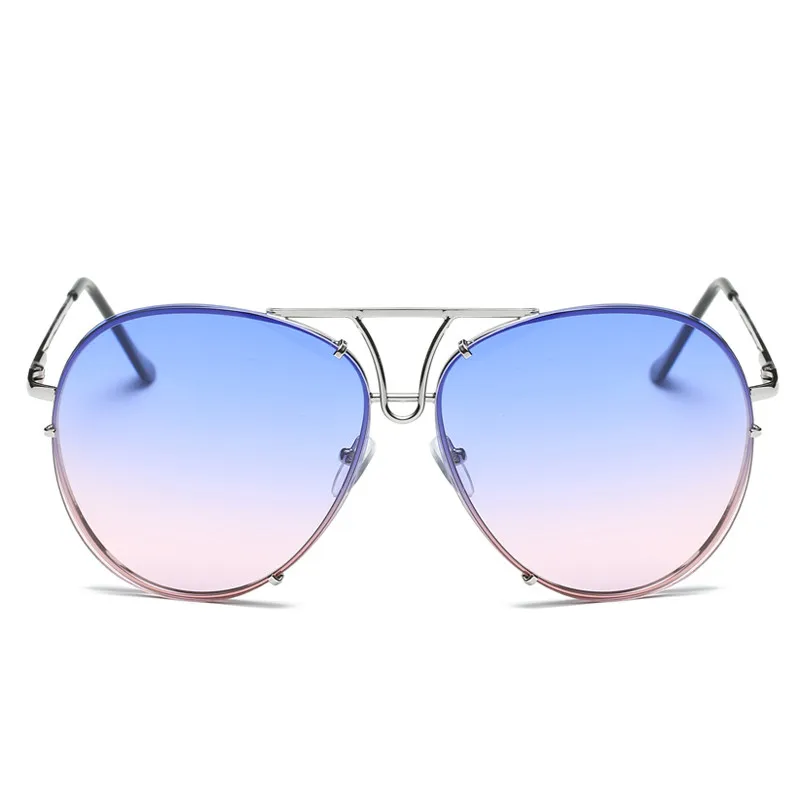 2019  Alloy Frame Gradient Multicolour Len Sunglasses Male Female Oversized Sunglasses