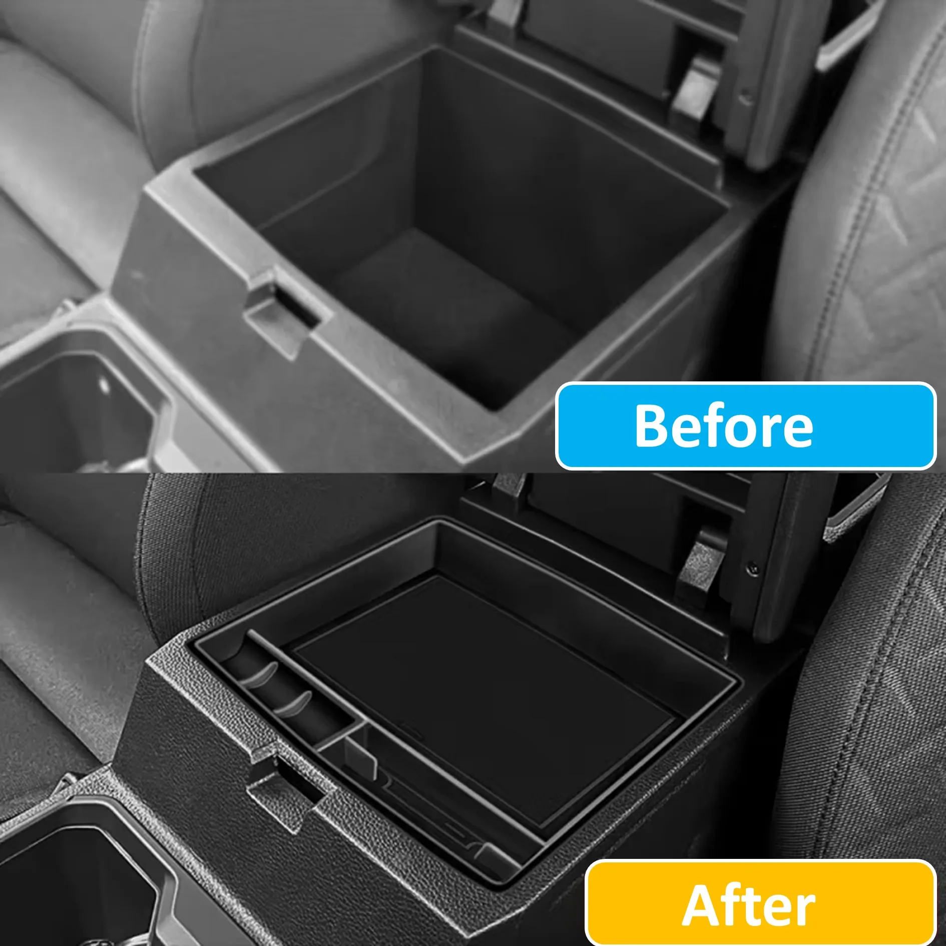 Car Center Console Organizer Armrest Box Secondary Storage Compatible with Toyota Tacoma 2024 Insert ABS Black Materials Tray