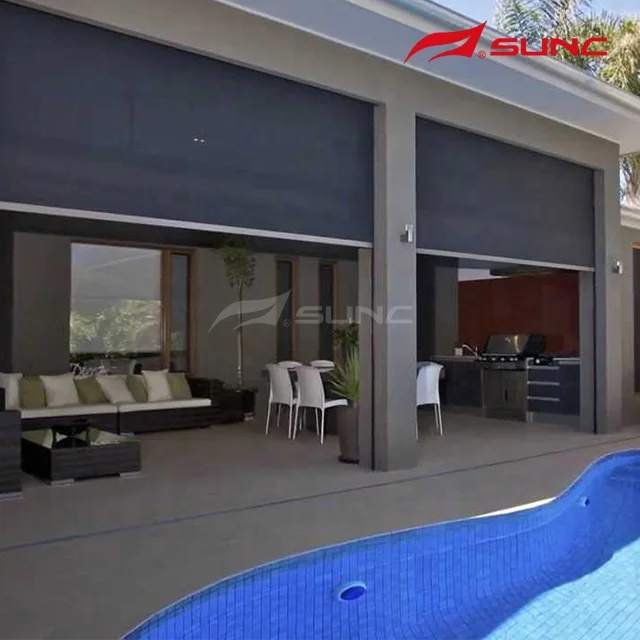 SUNC Window Motorized Motor ZipScreen Blinds Manufacturers Garden Aluminum Waterproof Windproof Outdoor Roller Blinds