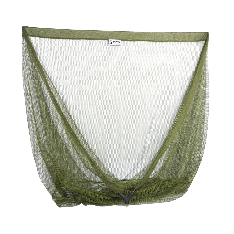 Selco China Green 100cm Depth Triangular Carp Fishing Landing Net 127*127cm  Polyester Fiber Mesh Technique Carp Landing Net