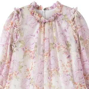 New Popular Girls Summer Dress with Flying Sleeve Panel Print Floral-Design Children's Party Clothing Small MOQ