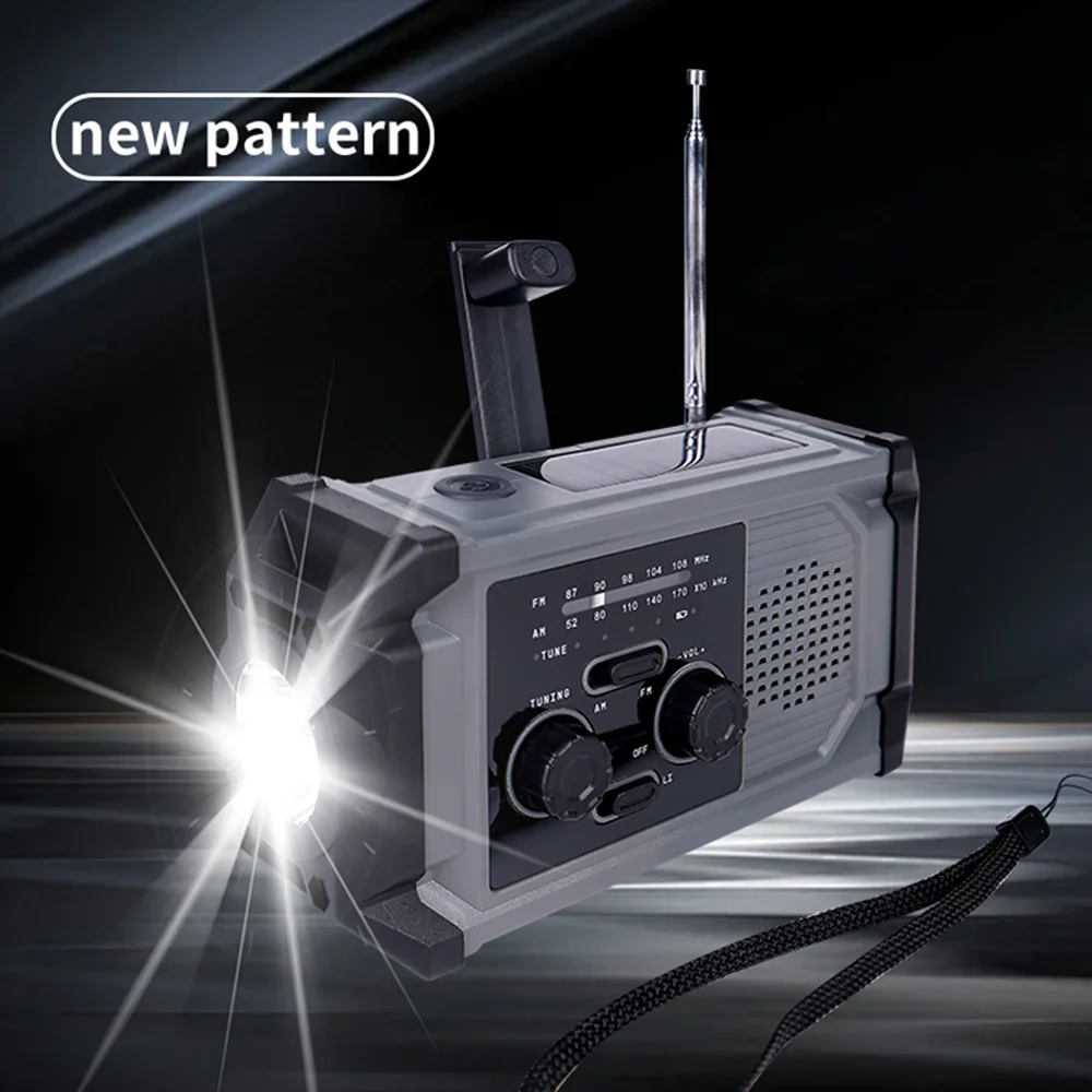 2000mAh Solar Hand Crank Portable Radio Emergency AM/FM/NOAA Weather Radio with 3-Mode Flashlight & SOS for Home Use