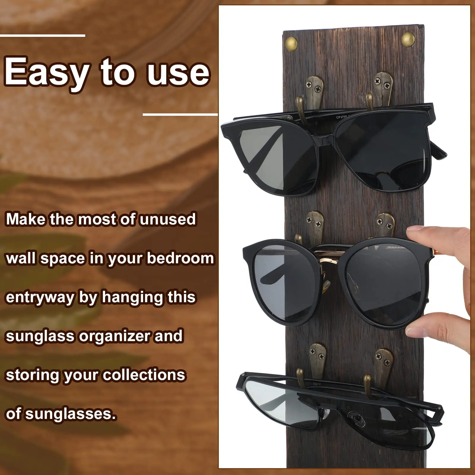 product rustic wooden sunglasses holder wall mounted eyeglasses organizer rack for 4 pairs glasses display storage wall decoration-4