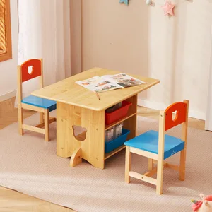 EDULAND Modern Eco-Friendly Kids Wooden Study Activity Table and Chairs Set with Multifunction Features for School Use
