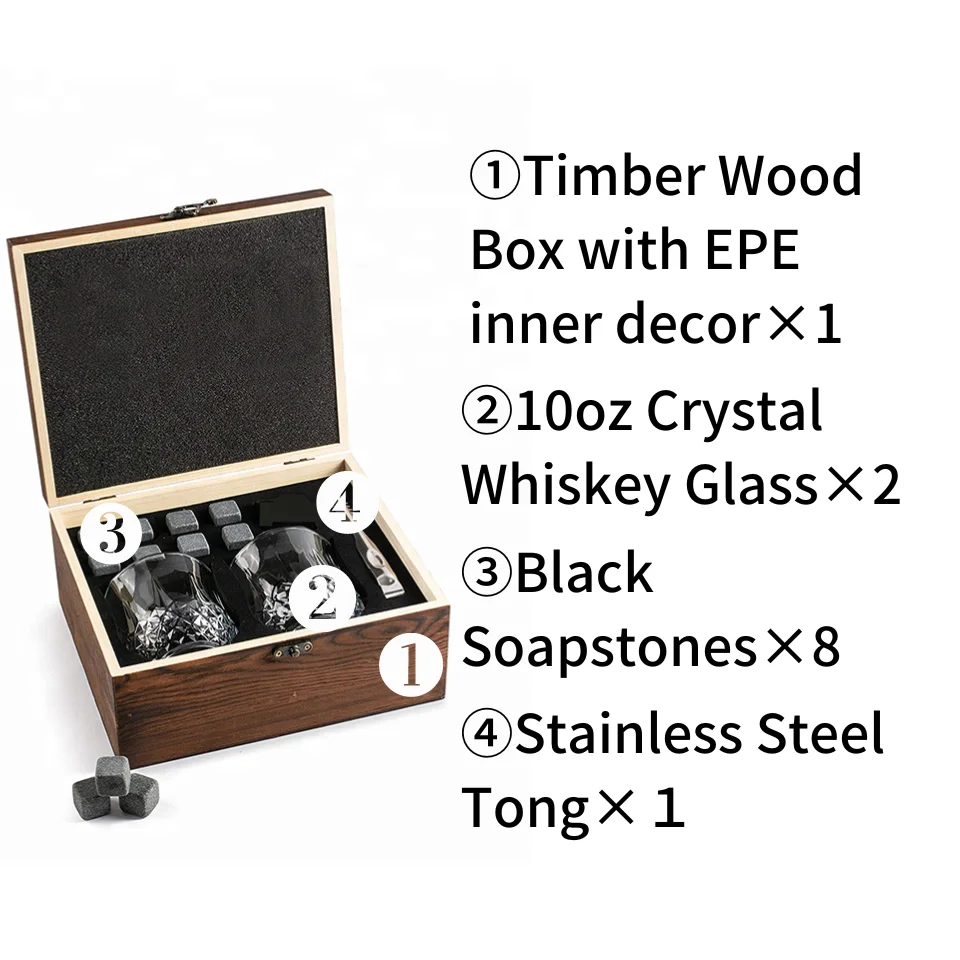 Custom Whiskey Glass Box Set With Soapstones And Crystal Whiskey Glass