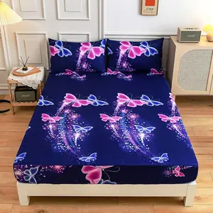 Full Size Mattress Protector Set Non Slip Printed Bed Cover with Pillowcases All Inclusive Bedding Collection