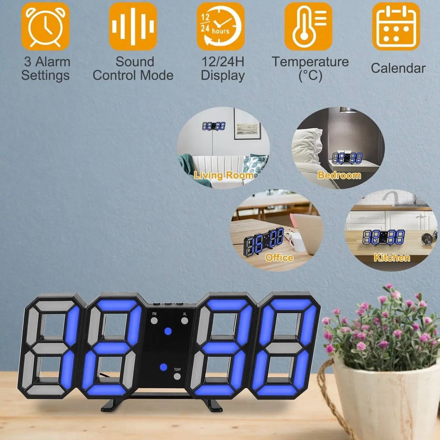 Decoration Living Room 3D LED Digital Clock Wall Deco Glowing Night Mode Adjustable Electronic Table Clock Wall Clock