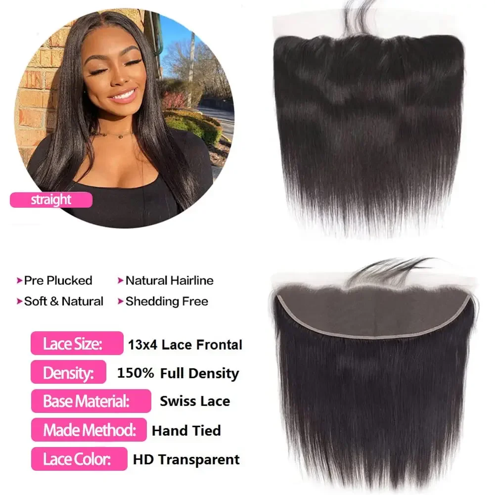 13x4 HD Lace Frontal Closure 14 Inch Straight Human Hair Ear to Ear Pre Plucked 1B Black_voghion.com