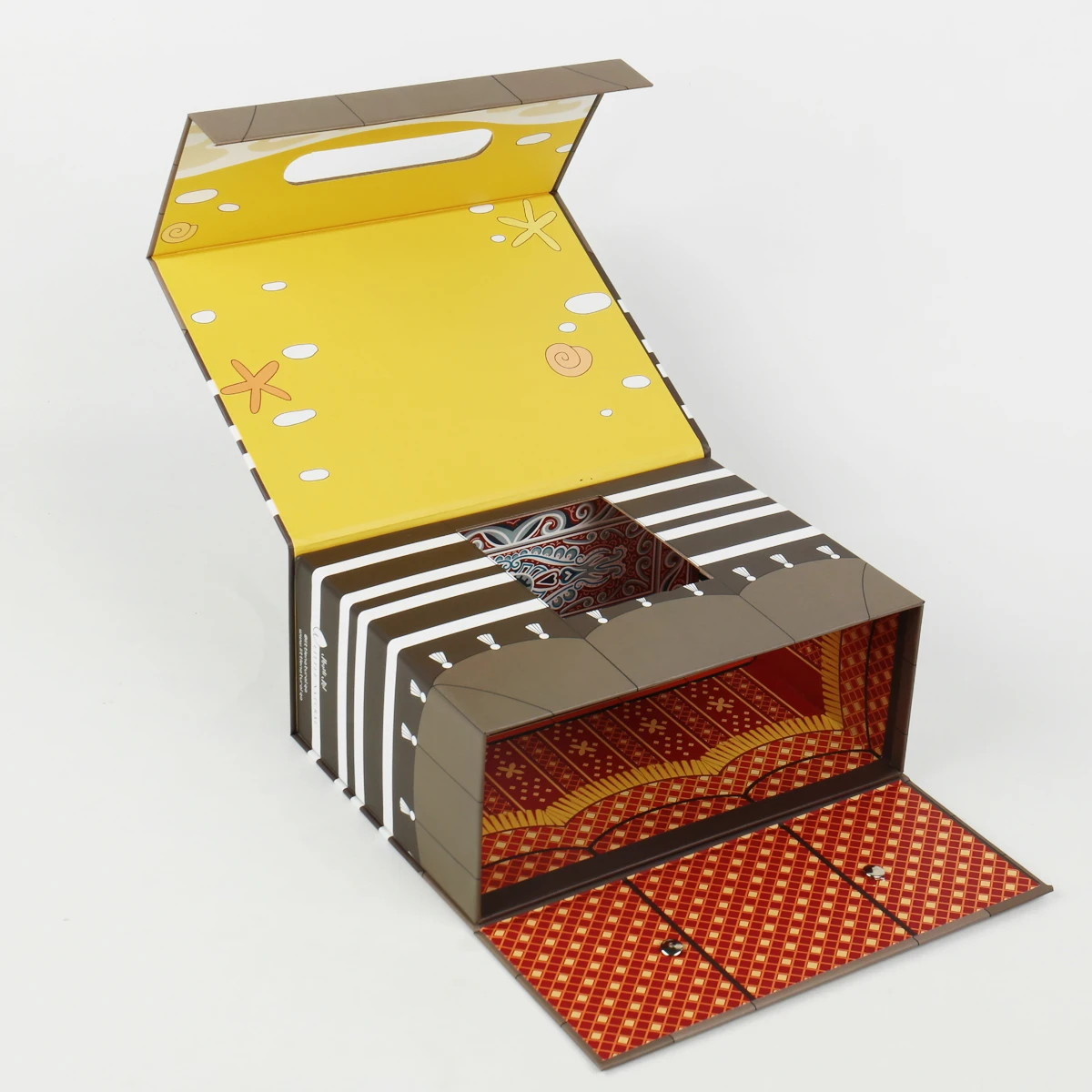 กล่องของขวัญทำจากกระดาษแบบกำหนดเองพร้อมที่จับรูปเข็มขัด กล่องกระดาษแบบพลิกเปิดด้วยแม่เหล็ก บรรจุภัณฑ์ของขวัญหรูหรา กล่องบรรจุภัณฑ์แบบพับได้สำหรับแชมพู