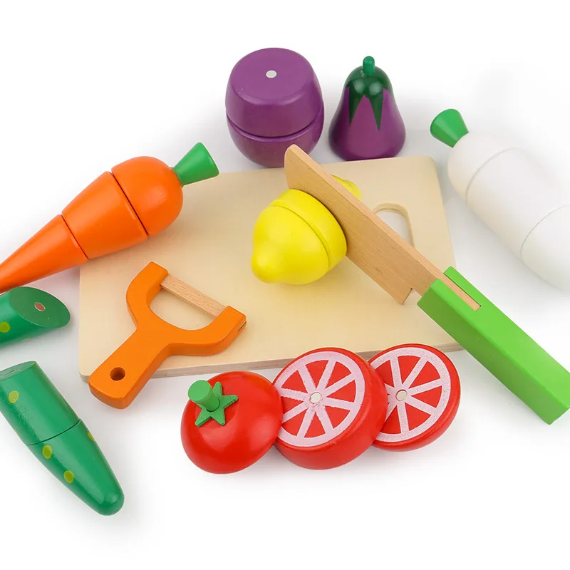 Kids Role Play Kitchen Children Wooden Fruit Vegetable Food Cutting Toy Set RU