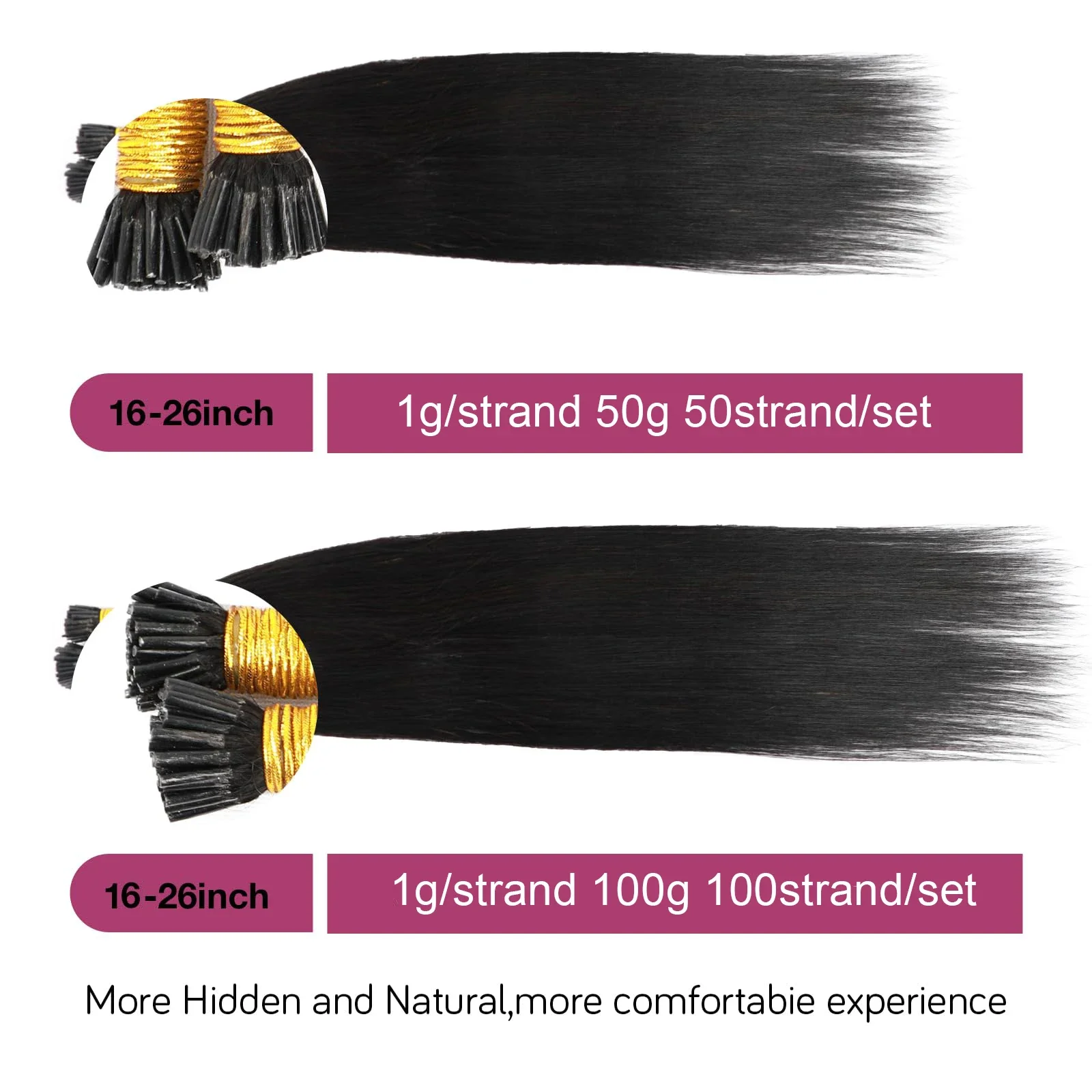 I Tip Hair Extensions Straight 100% Real Human Hair Extensions 50pcs Set Keratin Capsule 1B Natural Black 16-26Inch For Women_voghion.com