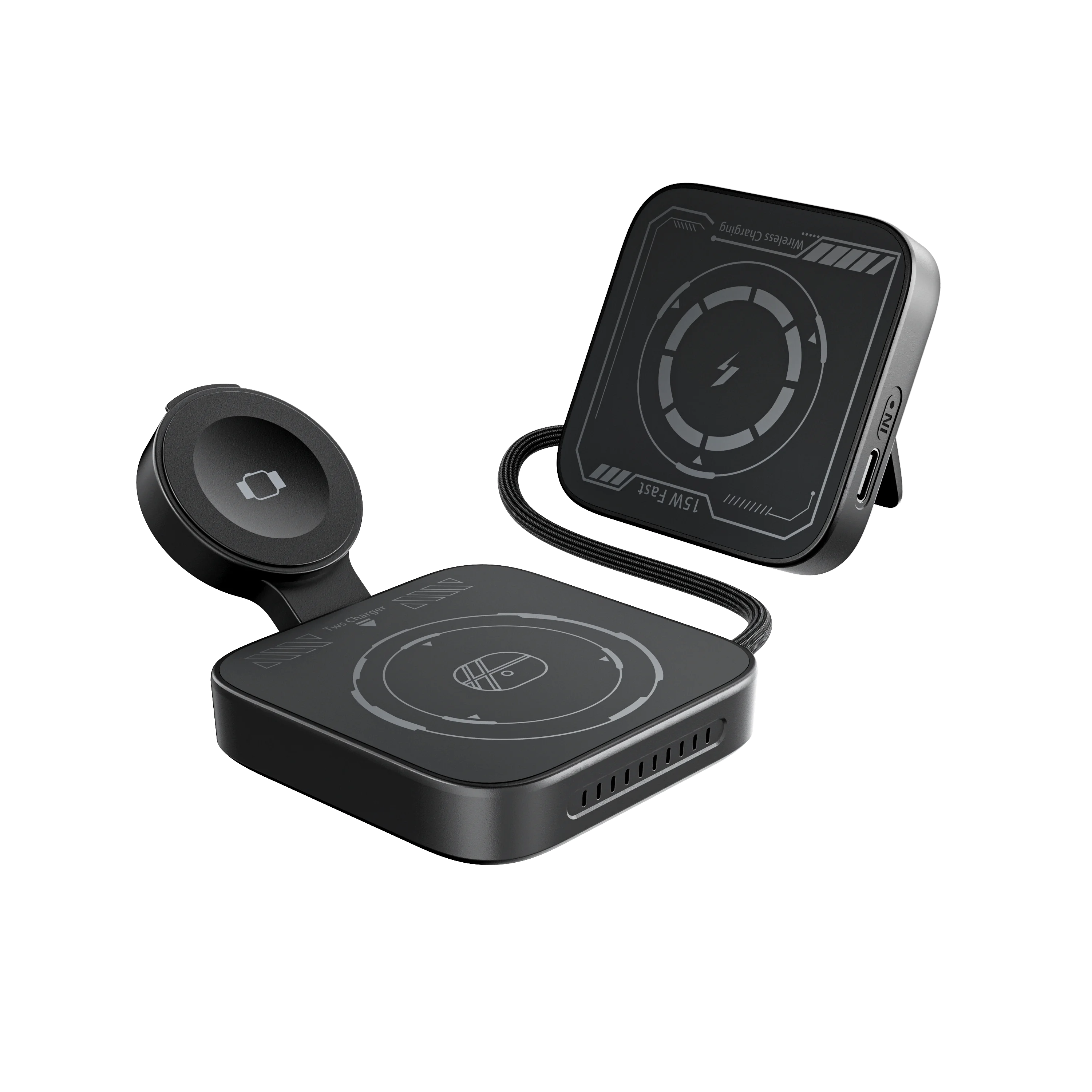 3 1 for Charger 15W Wireless Charging Pad Fast Charging for iPhone Watch for Microphone Type-C 1M Cable Portable