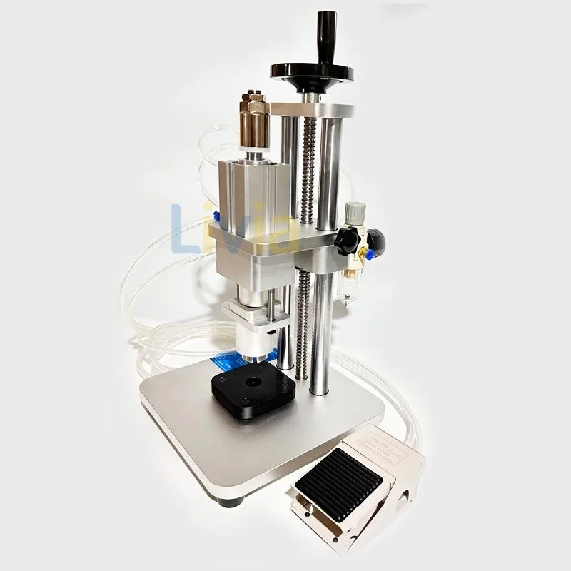 Desktop Semi-Auto Vial Sealing Machine Injection Glass Oral Liquid Bottle Ampoule Cap Locking Aluminium Plastic Cap Crimping