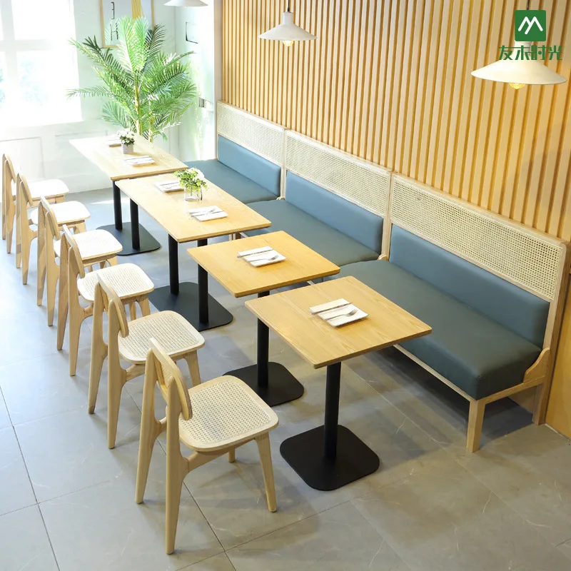 Nordic Rattan Leather Restaurant Booth Seating High Back Customized Commercial Cafe Dining Chair Sofa Bench
