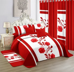 King Size Bedspread Set & Matching Curtains Good Quality Floral Pattern Cotton Bedding with Sheets Comfortable and Stylish