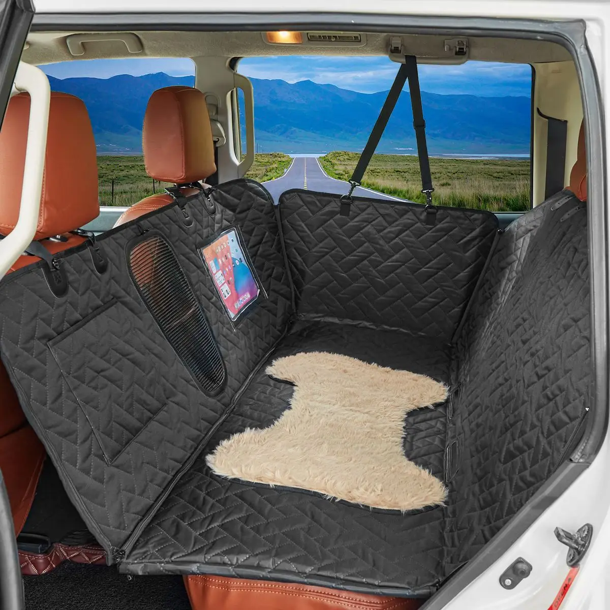 product detachable zipper waterproof oxford visual mesh window side flap dog car hammock portable pet seat car cover-50