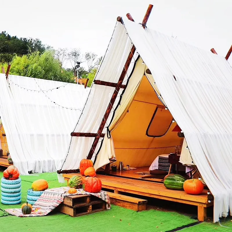 Manufacturers 4m 5m 3m TIPI Single Room Glamping Resort Tent Hiking Indian  Outdoor a Shape Cotton Canvas Tents for Camping