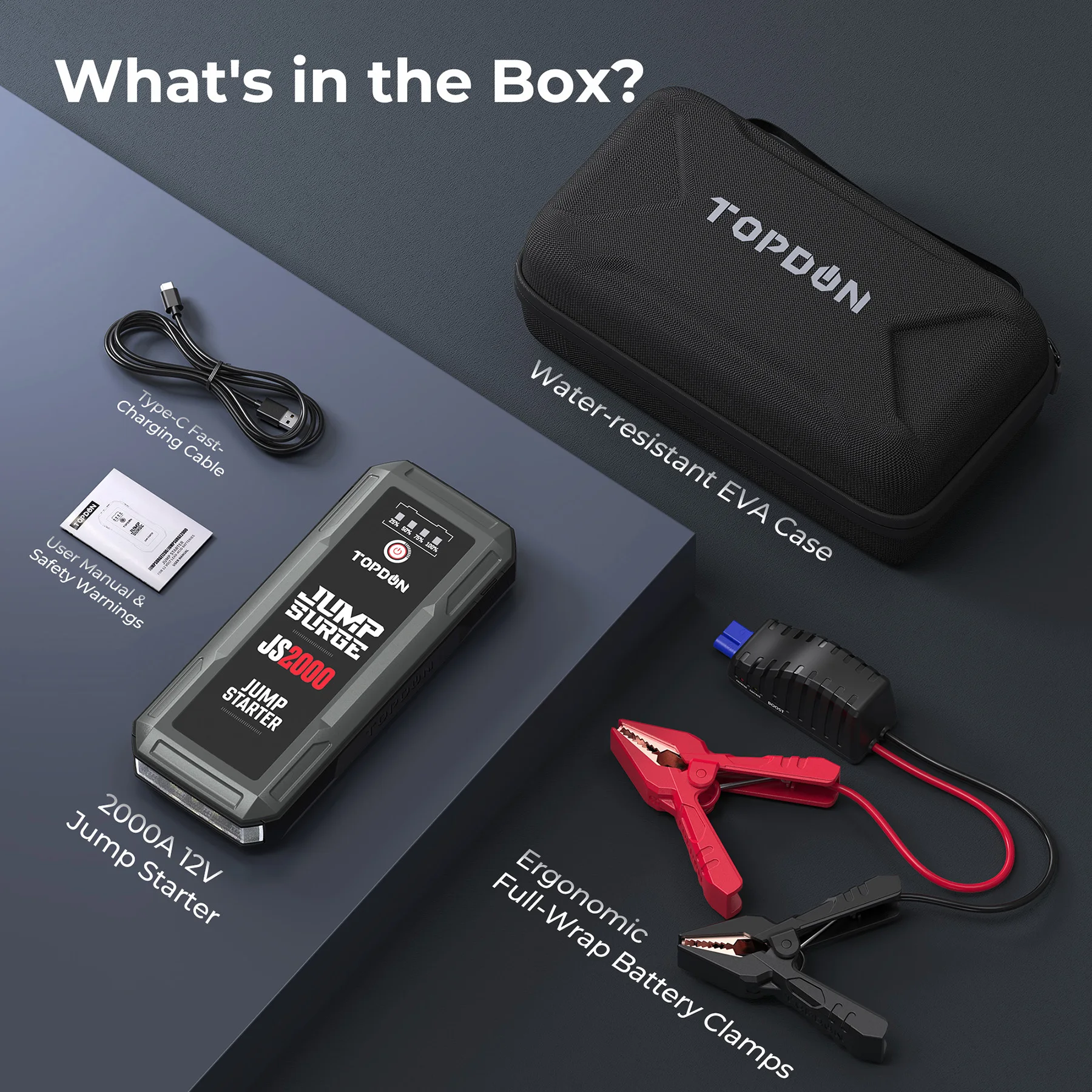 TOPDON JS2000 12V High Capacity Car Portable Jumpstarter Auto Buster Car Emergency Booster Battery Jump