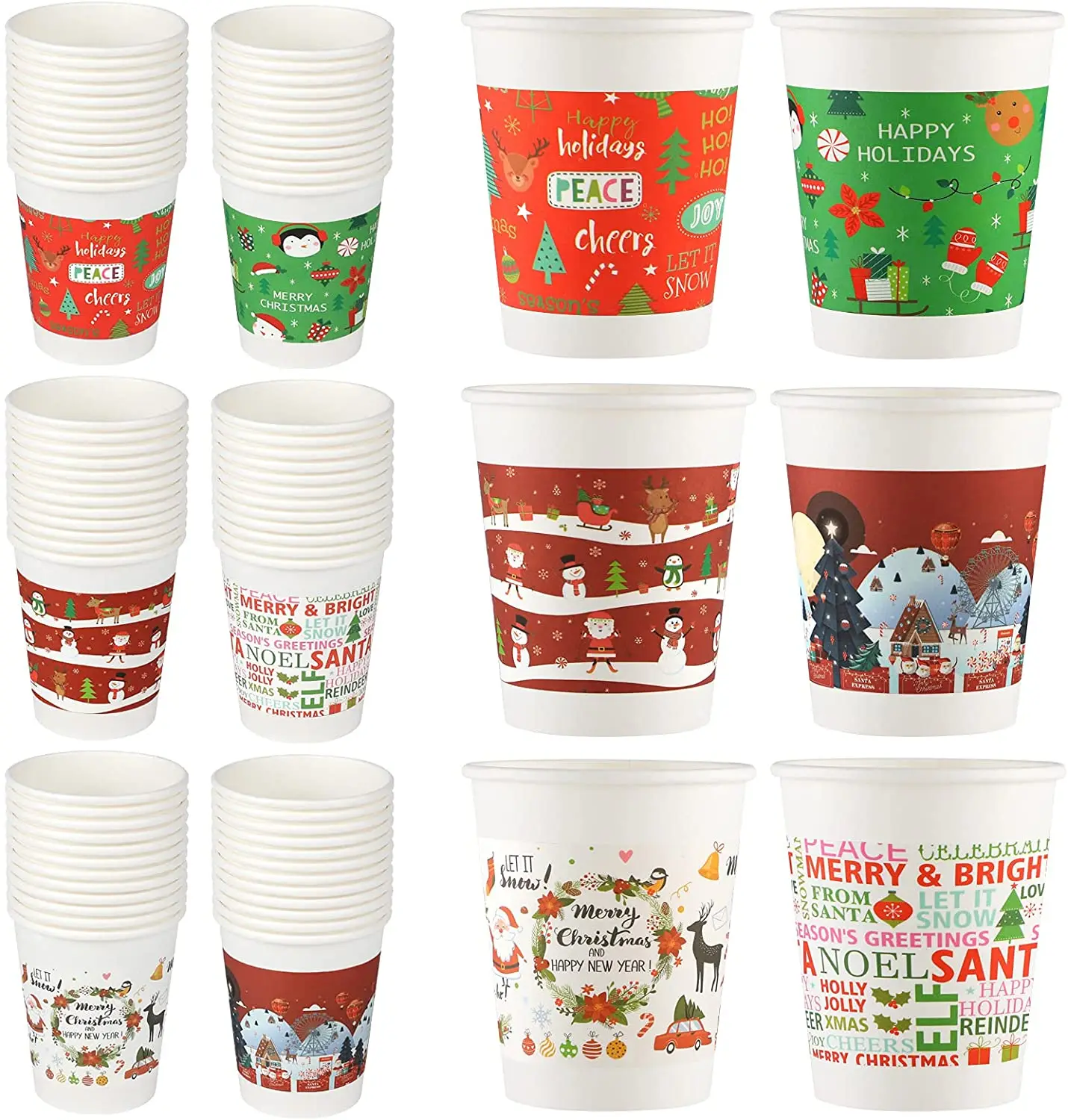 Christmas Paper Cups 9 Ounce Drinking Tea Paper Cups for Christmas Party, Daily Use, Assorted Styles5656302