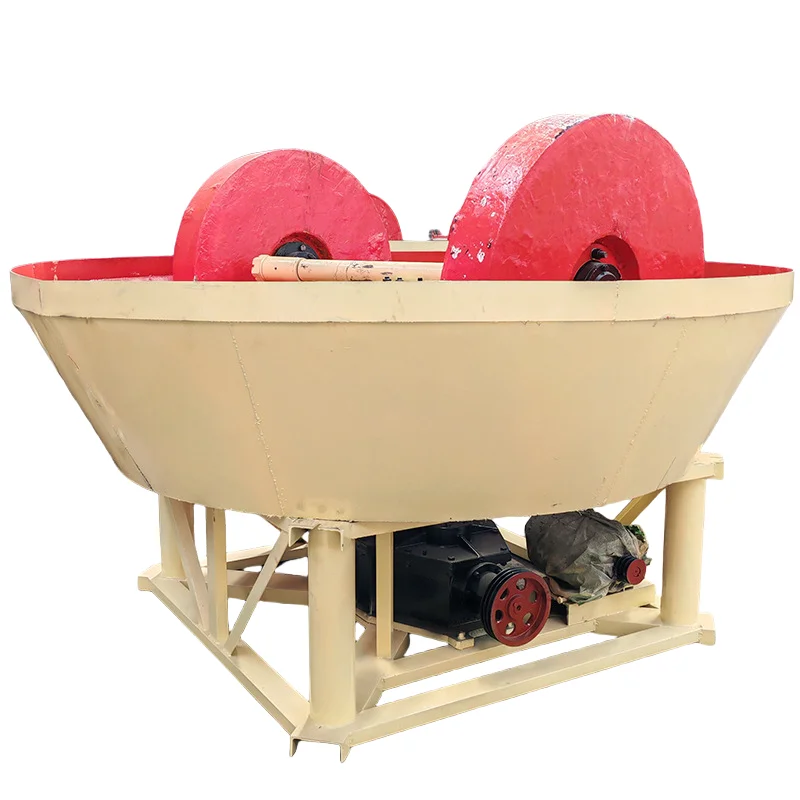 Diesel Engine 1000 Round Two Wheels Gold Ore Wet Pan Mill With Gold Concentrator for Sale