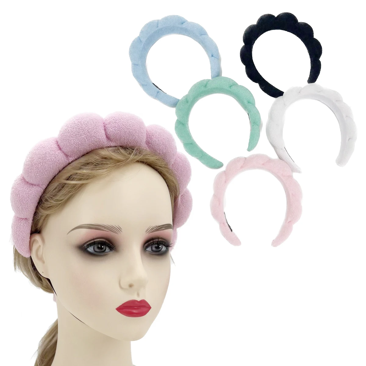 Terry Cloth Spa Headband Makeup Headband With Wristband Set For Washing ...