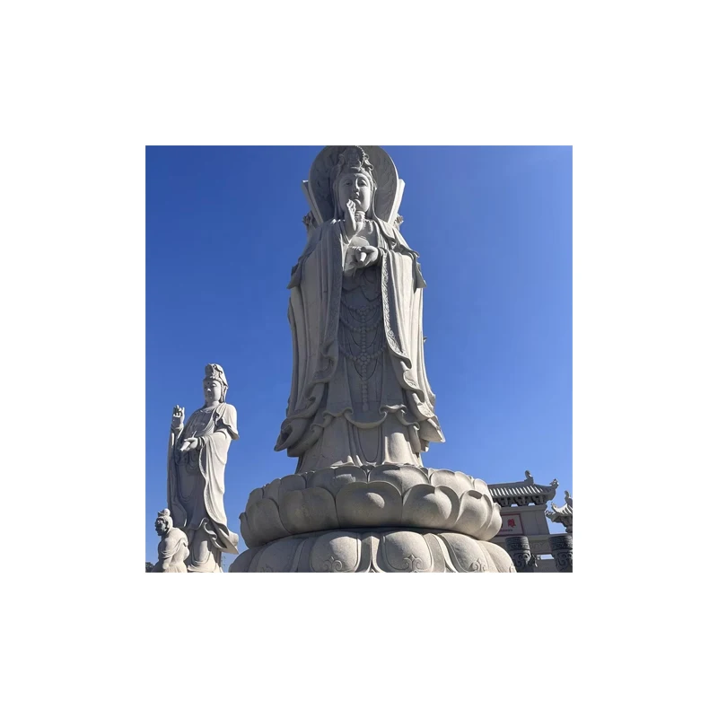 China Custom Hand Carved Three Face Guanyin Statue for Outdoor Decor Large Buddha Stone Sculpture
