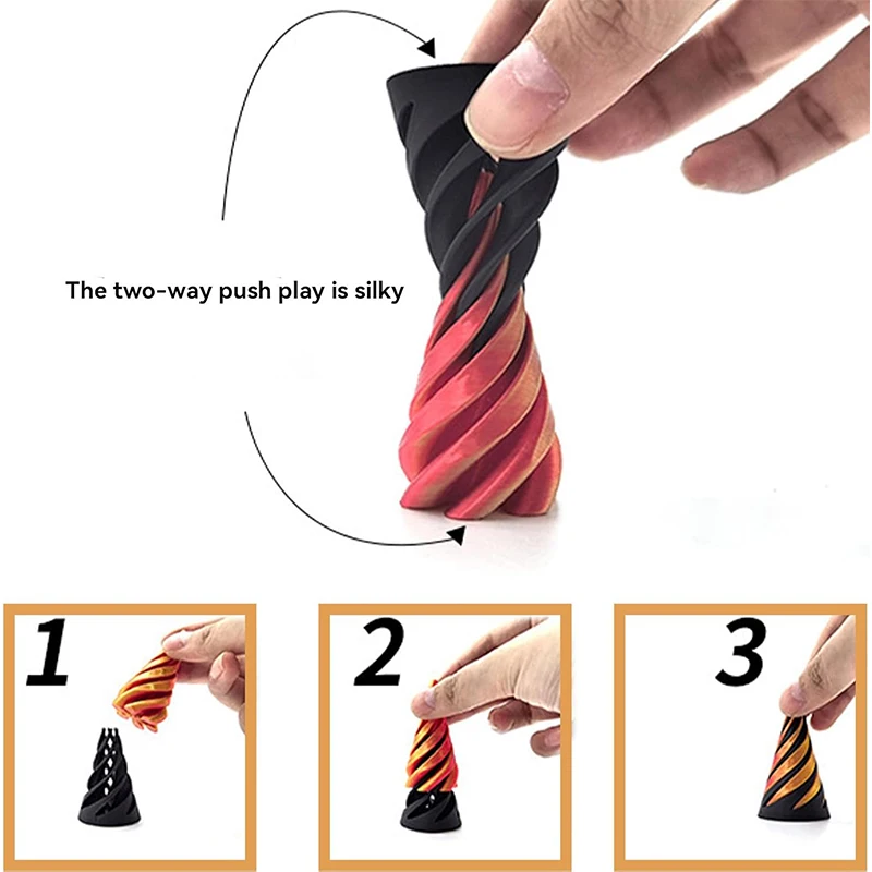 3 Piezas Juguete Fidget Impreso En 3D – Cono, Pirámide Y Cilindro En Espiral – Escultura Imposible Para Aliviar El Estrés En Niños Y Adultos