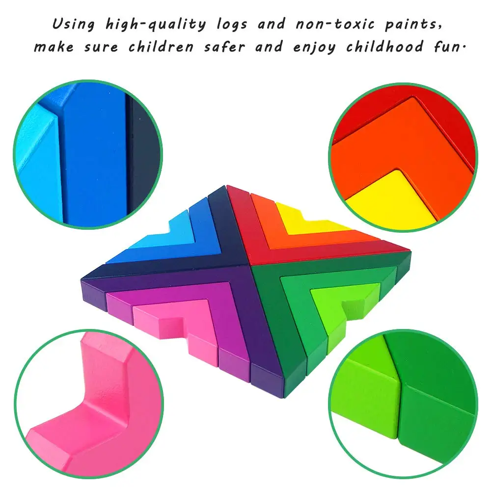 Wooden Rainbow Stacking Game Stacker Geometry Building Blocks Creative Nesting Educational Toys Kids