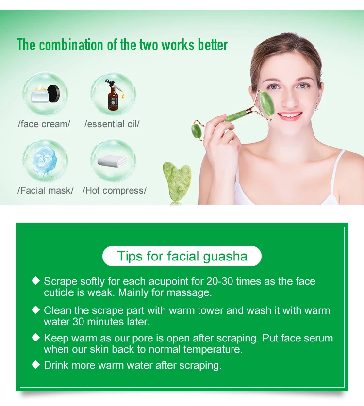 Best Sellers 2021 Natural Jade Green Gua Sha Stone Facial Massage Tools And Roller In A Box Face Lifting Relieve Body