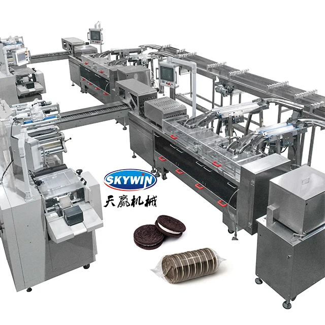 Auto sorting line multi-rows biscuits packaging line automatic feeding ...