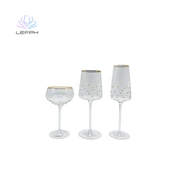 hand Blown glassware Custom Unique Gold Trim Design Champagne Glass Flute  Wedding Celebration Toasting Glasses Crystalline