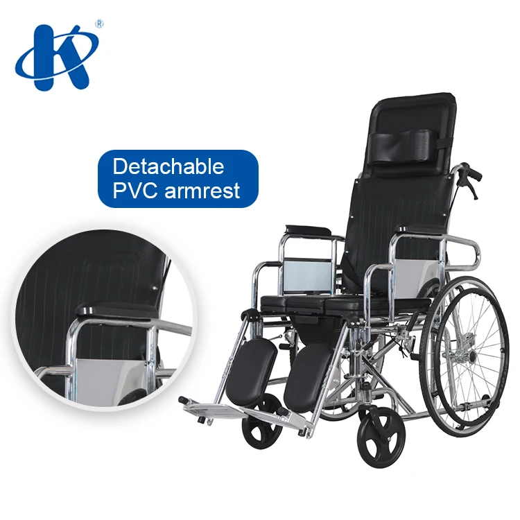 Kaiyang KY608GC Additional Backrest Lie Flat at 180 Degrees  Adjustable Footrest Removable Armrest Steel Commode Wheelchair