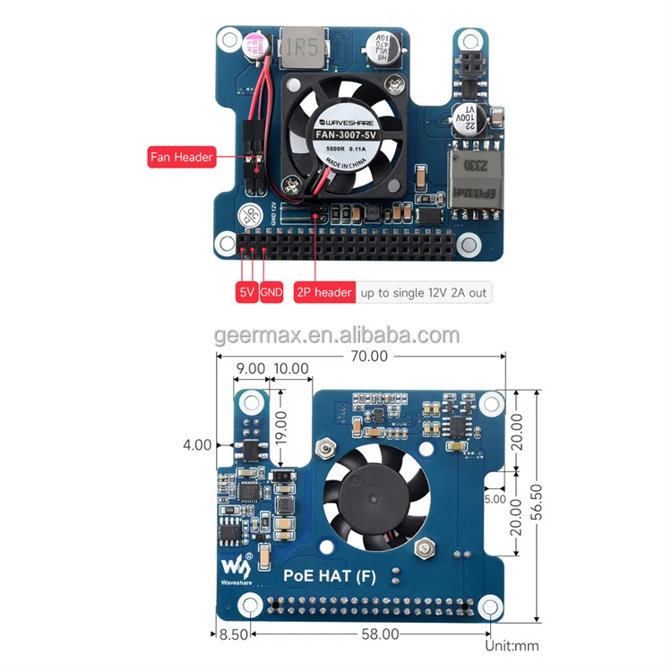 Raspberry Pi 5 Waveshare Ethernet Powered Expansion Board Onboard Fan ...